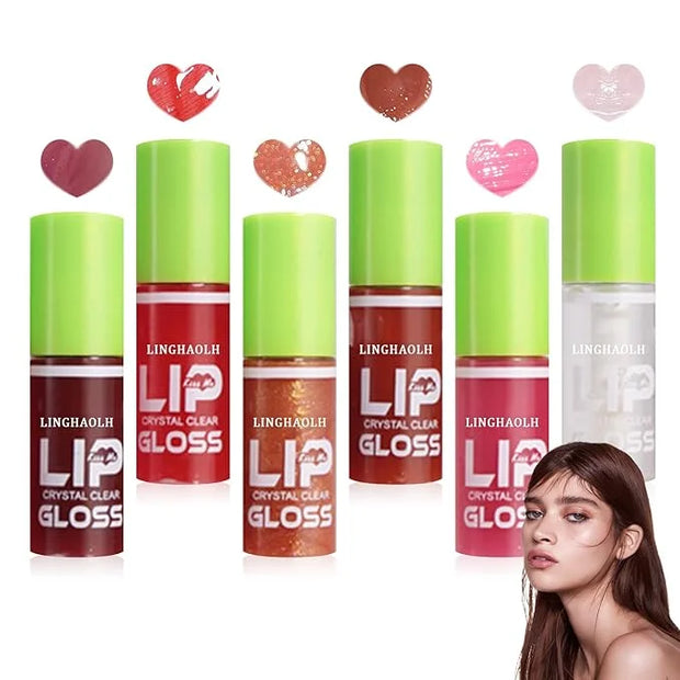 6 Colors Lip Oil Set,Big Brush Head Lip Glow Oil,Moisturizing Shiny Lip Plumping Lip Gloss Oil,Non-sticky Long Lasting Hyd...