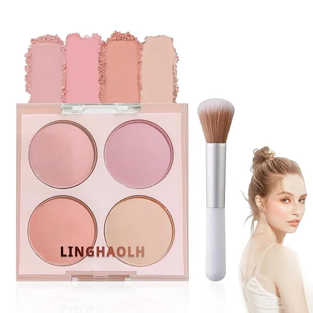 4 Colors Blush Palette for Cheeks,Face Matte Contour Blush Makeup Palette,Buildable Shimmer Facial Cheek Blusher Shades,Bl...