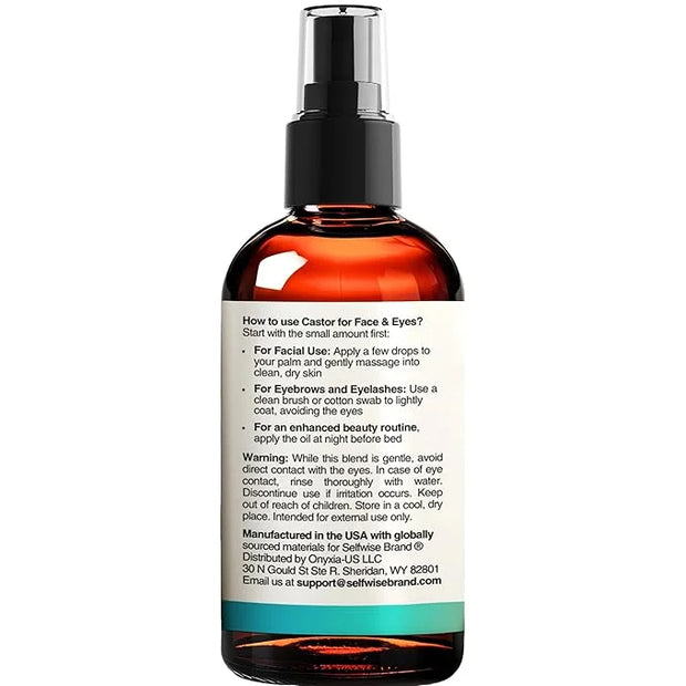 Organic Castor Oil For Face Moisturizer, Eyes, Eyelashes, Eyebrows, Wrinkles with Jojoba, Rosehip, Grapeseed, Squalane, Pa...