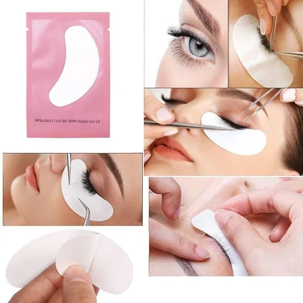 3x100 Packs- Lint Free Lash Extension Eye Gel Patches & Glue Rings Holder Eyelash Extension Rings & Eyelash Mascara Brushe...