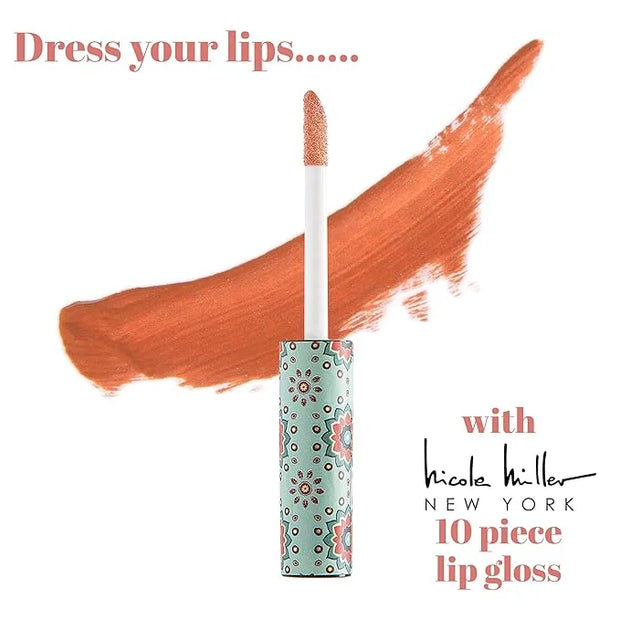 Nicole Miller Lip Gloss Collection Shimmery Glosses for Women and Girls Long Lasting Color Set with Rich Varied Colors, Pi...
