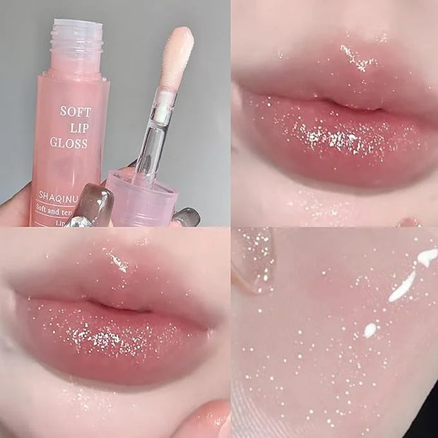 6 Colors Plumping Lip Gloss Set, Hhydrating Water Mirror Clear Lipstick Makeup, Shimmery Glitter Moisturizing Lip Gloss wi...