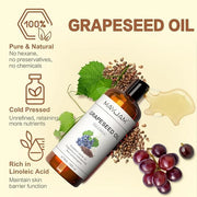 Organic Grapeseed Oil 16Oz: 100% Pure&Natural ColdPressed Carrier Oil USDA Certified Grape Seed Extract HexaneFree Unscent...