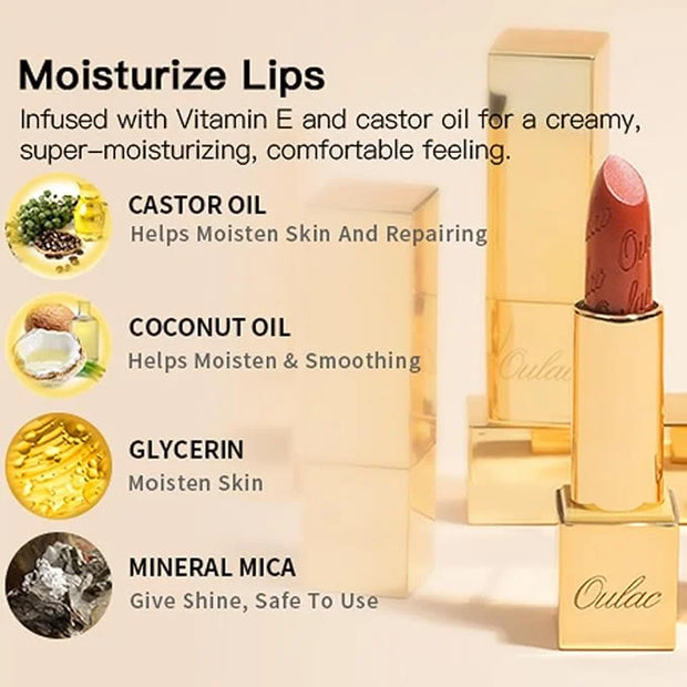 Oulac Metallic Red Lipstick Set 3PCS High Impact Lipcolor with Moisturizing Formula, Vegan Beauty, Full-Coverage Lip Color...
