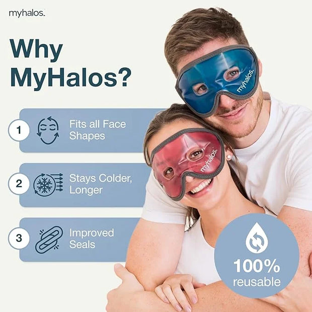 MyHalos® Gel Eye Mask - Reusable Cold Eye Mask with Adjustable Straps- Our Soothing Eye Gel Mask Helps Puffy Eyes, Dark Ci...