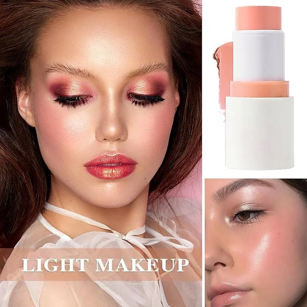 Cream Blush Stick with Brush and Makeup Sponge,Waterproof Multi Cream Makeup Stick,Lightweight,Long-lasting,2 in 1 Multi B...