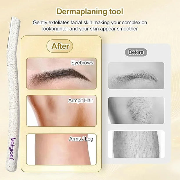 Eco-Friendly Women's Dermaplaning Razor - Multipurpose Exfoliating Tool with Anti-Cut Blades & Biodegradable Handle for Si...