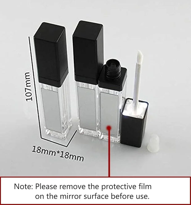 10 Pcs 7.5ml Square Clear Plastic Lip Gloss Tubes Vials with Mirror LED Light Lip Glaze Tube Bottles Empty Refillable Make...