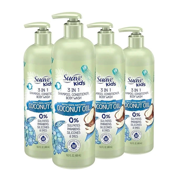 Suave Kids Natural Coconut Oil 3-in-1 Tear Free, Body Wash, Shampoo and Conditioners, No Sulfates, No Parabens, No Silicon...