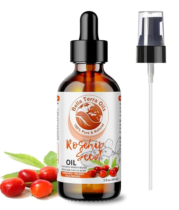Bella Terra Oils Organic Rosehip Oil for Face, Pure Cold-Pressed Rose Hip Seed Oil for Skin & Hair, Natural Moisturizer & ...