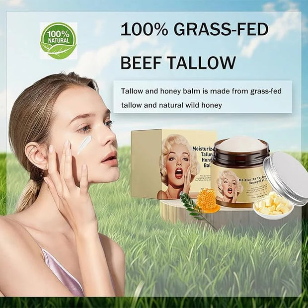 Whipped Beef Tallow and Honey Balm, Grass-Fed Beef Tallow & Raw Wild Honey Blend Moisturizer, 3.5oz, Tallow Face Moisturiz...