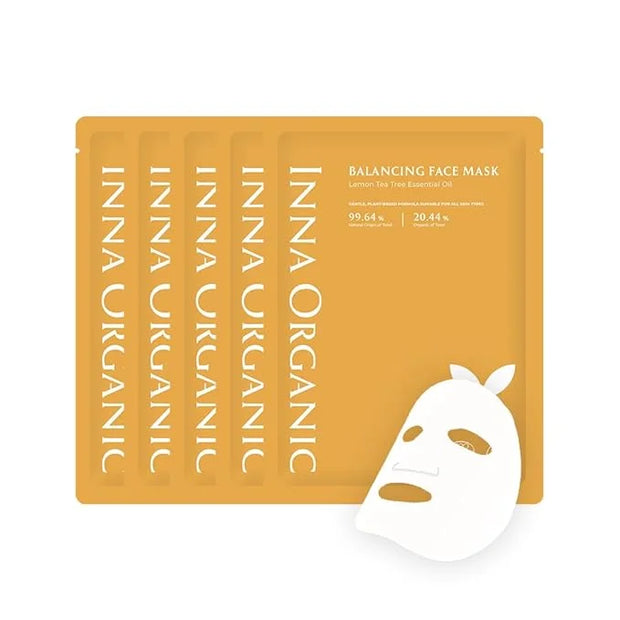 INNA Organic Sheet Mask - Balancing & Oil Control, EWG & COSMOS Certified (Pack of 5) | Lemon Tea Tree Essential Oils Infu...