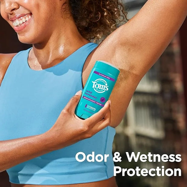 Tom's of Maine Wild Lavender Aluminum Free Natural Deodorant For Women & Men | Goes on Clear | Odor & Wetness Protection |...