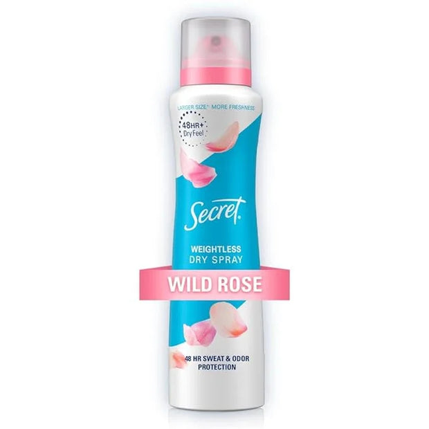 Secret Dry Spray Antiperspirant Deodorant for Women, 48hr Weightless Sweat & Odor Protection, Gentle on Skin, Wild Rose wi...