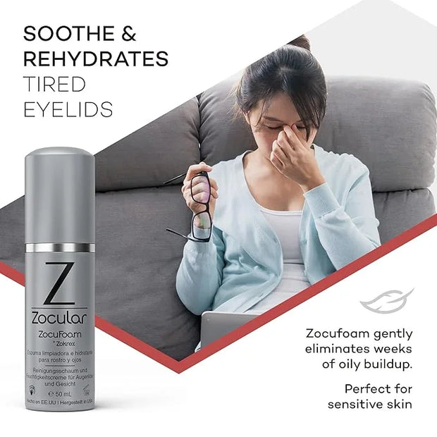 ZocuFoam Eyelid Cleanser - Foaming Eyelid Scrub - Natural pH Balanced Solution - 1.7 FL OZ (50mL) - Product Image