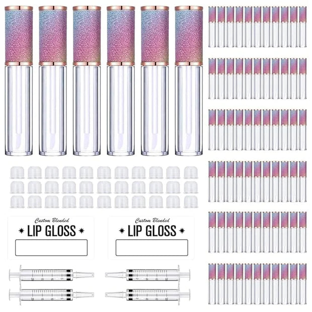AMORIX 72 Pack 5ml Rainbow Lip Gloss Tubes with Wand 5ml Lip Gloss Containers Empty Lipgloss Bottles + 4pcs Syringes for D...