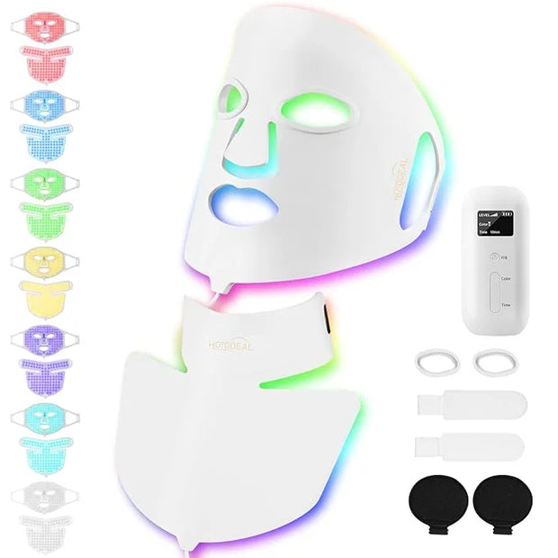 Hotodeal LED Face Mask Light Therapy,7 Colors Light Therapy for Face & Neck Mask,Skin Rejuvenation Anti-aging Beauty LED M...