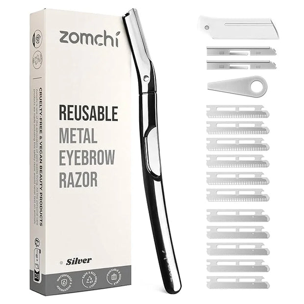 ZOMCHI Eyebrow Razor and Face Razor for Women and Men, Reusable Metal Handle with 11 Refill Blades, Dermaplane Razor with ...
