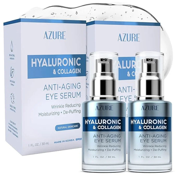 AZURE Hyaluronic & Collagen Anti Aging Eye Serum - Moisturizing, Replenishing & De-Puffing | Reduces Wrinkles, Fine Lines ...