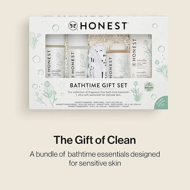 The Honest Company Fragrance Free Bathtime Gift Set | Hypoallergenic Bath Essentials for Sensitive Skin | Shampoo + Body W...