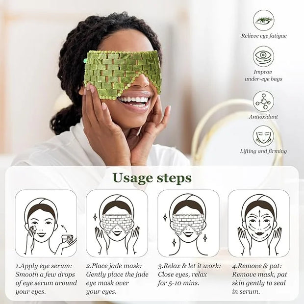 Jade Eye Mask, Facial Cooling Mask with 100% Real Jade for Hot & Cold Therapy to Reduce Wrinkles, Puffiness, Migraines, an...