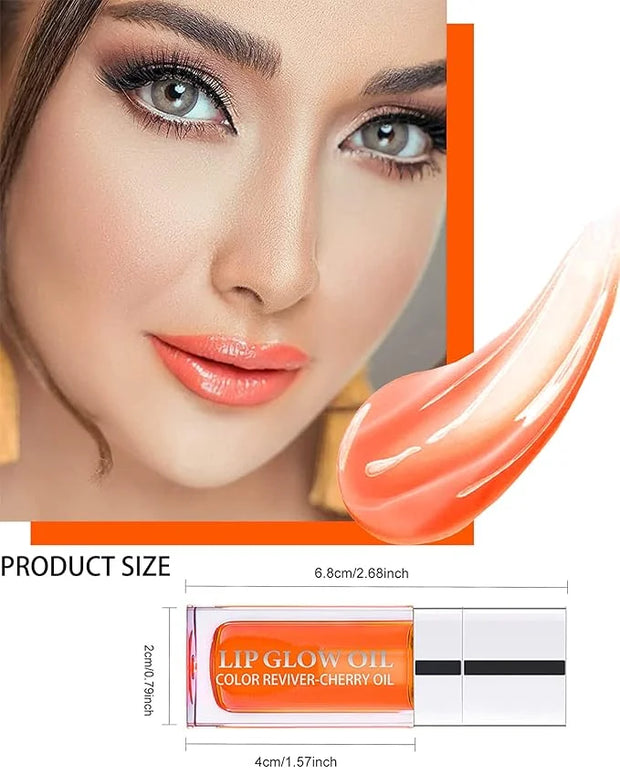 Hydrating Plumping Lip Glow Oil,Tinted Lip Gloss Lip Stain,Glow Reviver Lip Oil,Long Lasting Moisturizing Clear Lip Plumpi...