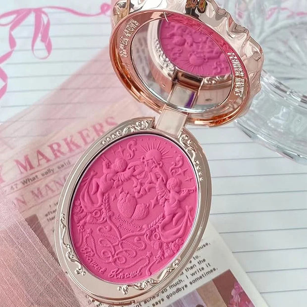 Flower Knows Strawberry Rococo Embossed Blush;Berry Matte Finish;Buildable & Blendable Powder Blush for cheeks,Highly Pigm...