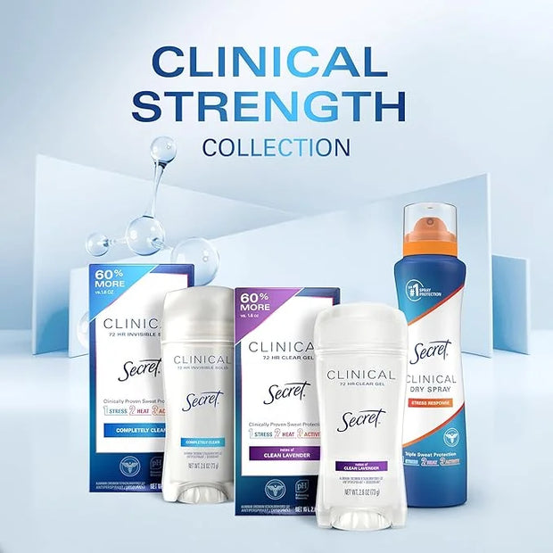 Secret Clinical Strength Antiperspirant Deodorant for Women, 3X Stress Protection, 72hr Sweat & Odor Protection, PH Balanc...