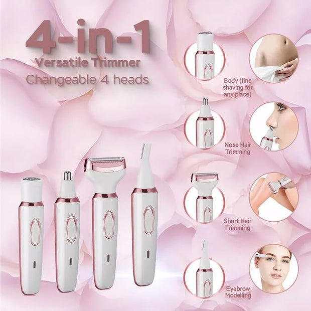 Electric Razors for Women, 4-in-1 Women’s Facial Hair Removal, Face Shaver Ebrow Trimmer Pubic Bikini Trimmer Portable Lad...