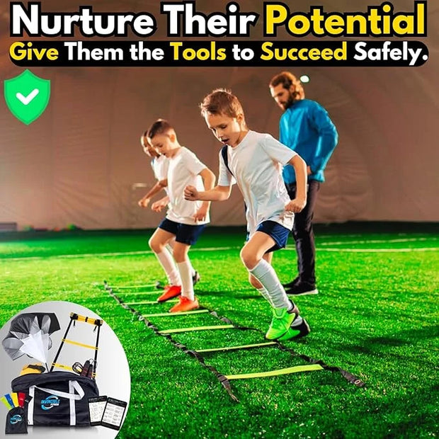 Invincible Fitness Agility Ladder Set - Enhance Speed 10 Cones, 4 Hooks, 3 Resistance (15ft) - Product Image