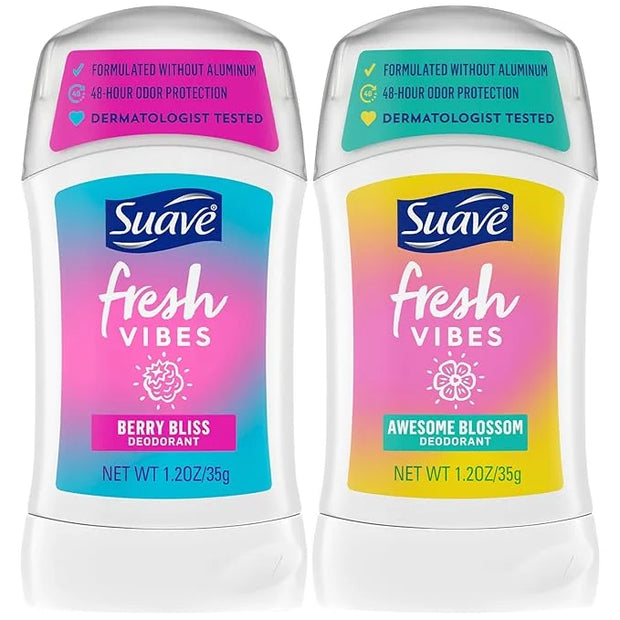 Suave Aluminum-Free Deodorant, Kids & Teen Girls – Fresh Vibes Berry Bliss & Awesome Blossom, 48H Protection, 1.2 Oz Ea - ...