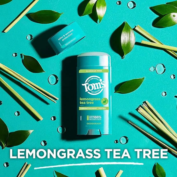 Tom's of Maine Lemongrass Tea Tree Aluminum Free Natural Deodorant For Women & Men | Goes on Clear | Odor & Wetness Protec...