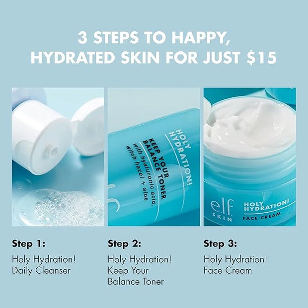 e.l.f. Skin Holy Hydration! The Essentials Mini Kit, Cleanser, Toner & Moisturizer for Hydrated & Balanced Skin, TSA-Frien...
