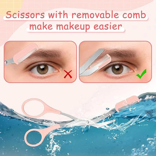 3 PCS Eyebrow Scissors with Comb for Women, Eyebrow Trimmer Scissors Stainless Steel Curved Eyebrow Razor Non Slip Finger ...