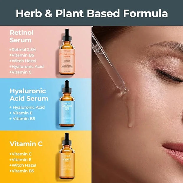 Face Serum Set – Retinol Serum, Vitamin C Face Serum & Hyaluronic Acid Serum for Face – Anti Aging Serum Skin Care Set for...