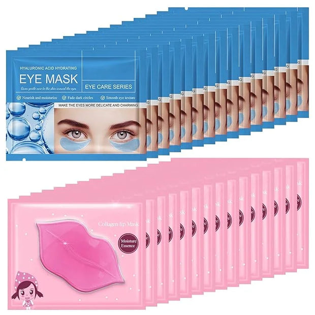 30Pcs Lip Mask Under Eye Masks Patches,Crystal Collagen Hydrating Moisturizing Smoothing Lips Gel Pads for Puffy Eyes Bags...