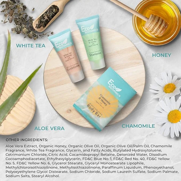 Eco Botanics Soaps & Toiletries Bulk Set | 1-Shoppe Amenities Kit for Hotels & Vacation Rentals | 0.85 oz Shampoo & Condit...