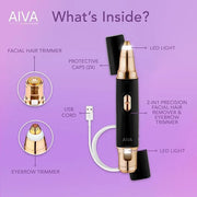 SPA SCIENCES - AIVA - The 2-in-1 Facial Hair Remover & Eyebrow Trimmer with Built-in LED Lights - Product Image