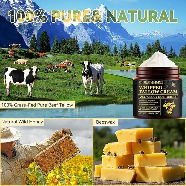 WHLH & WELL-BEING Beef Tallow for Skin, Beef Tallow and Honey Balm, Moisturizer for Face & Body Skin Care(1Pack) - Product...