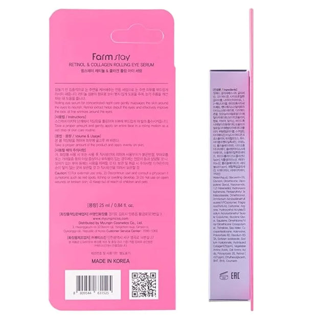Farmstay Retinol Roll-on Eye Serum with 2% Niacinamide & Collagen – Hydrating Korean Eye Roller for Dark Circles, Puffy Ey...