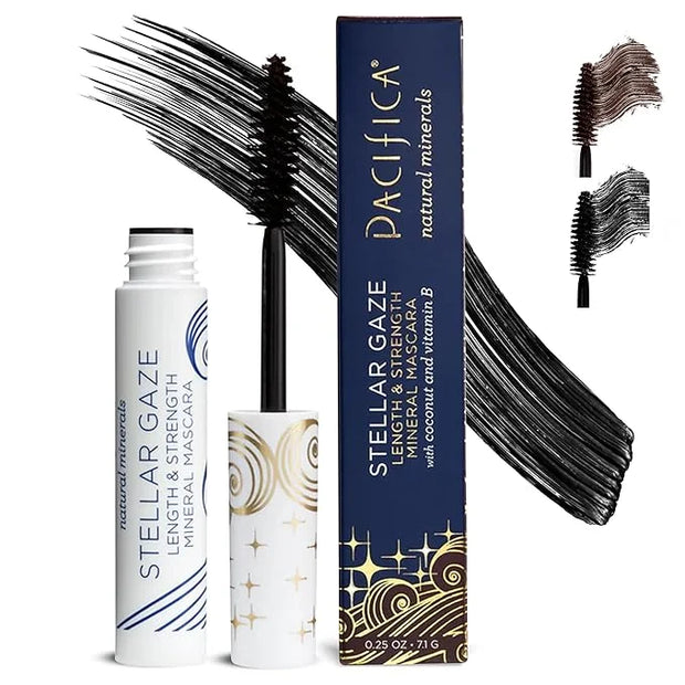 Pacifica Beauty, Stellar Gaze Length & Strength Black Mascara, For Volume and Length, Vitamin B + Coconut, Natural Lash Ef...