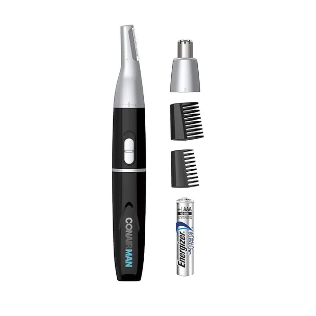ConairMAN All-in-One Personal Trimmer for Men, for Nose, Ear, Eyebrows and Sideburns Hair Trimmer, 4 piece Men's Grooming ...