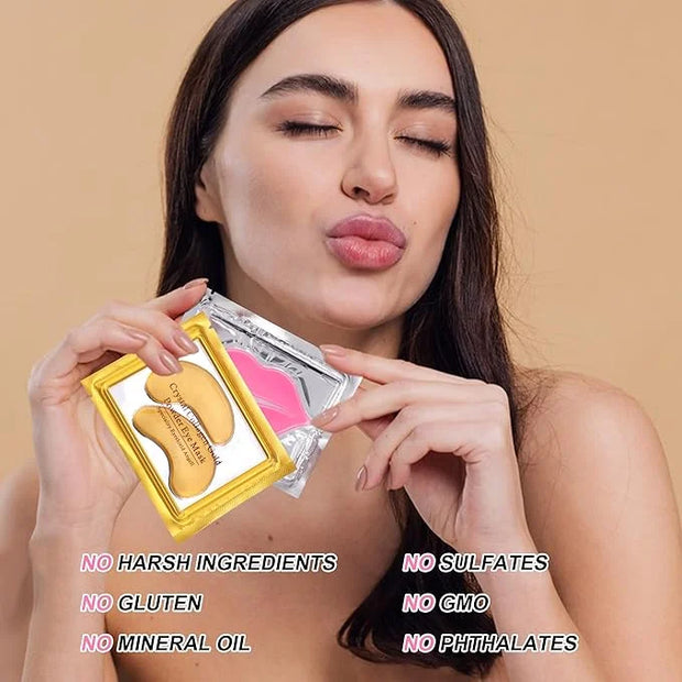 CCbeauty 24 Packs Lip Masks & Eye Mask Bulk,24K Gold Under Eye Patches for Puffy Eyes,Dark Circles,Collagen Eye gel Pads f...