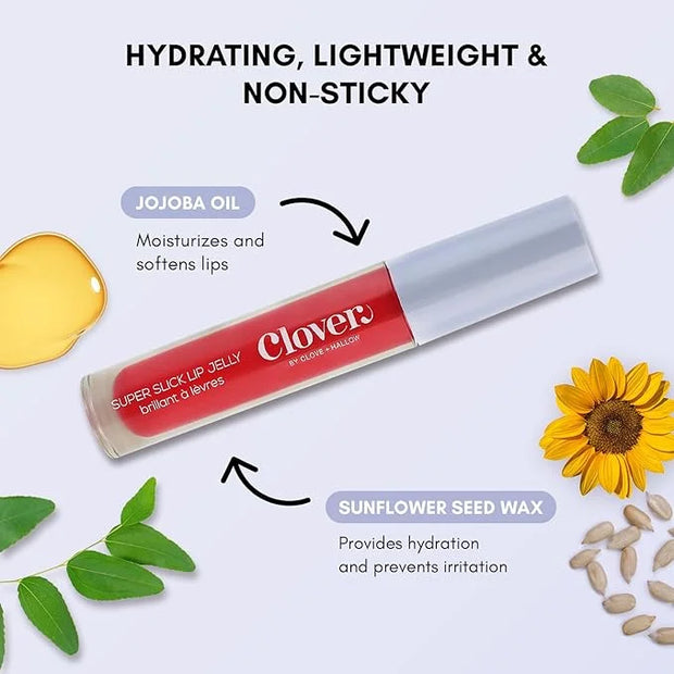 Clover Super Slick Lip Gloss | Non Sticky Lip Jelly, Moisturizing And Hydrating Pigmented Lip Gloss | Cruelty-Free & Vegan...
