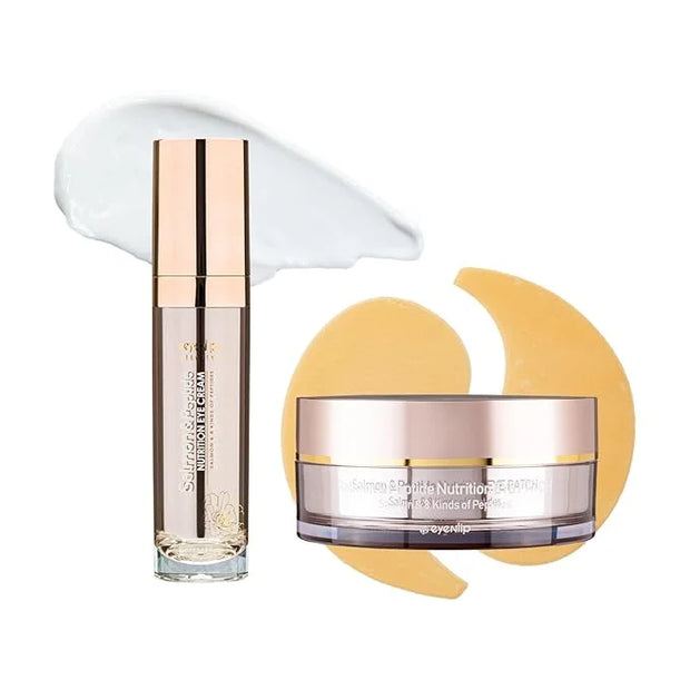 Salmon Peptide Eye Care Duo – Cooling Hydrogel Patches & Nourishing Eye Cream for Refreshed, Hydrated Eyes – Korean Skinca...