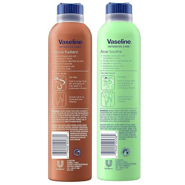 Vaseline Cocoa Radiant Spray + Aloe Soothe Spray Variety 2-Pack – Non-Greasy, Fast-Absorbing All-Over Moisturizer for Dry ...