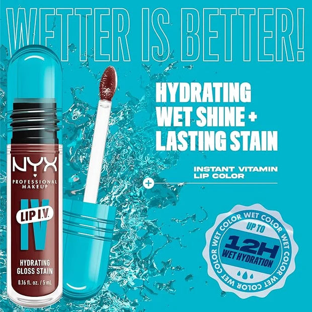 NYX PROFESSIONAL MAKEUP Lip IV Hydrating Glossy Lip Stain with 12HR Hydration - Mocha Me Wet (Brown) - Product Image