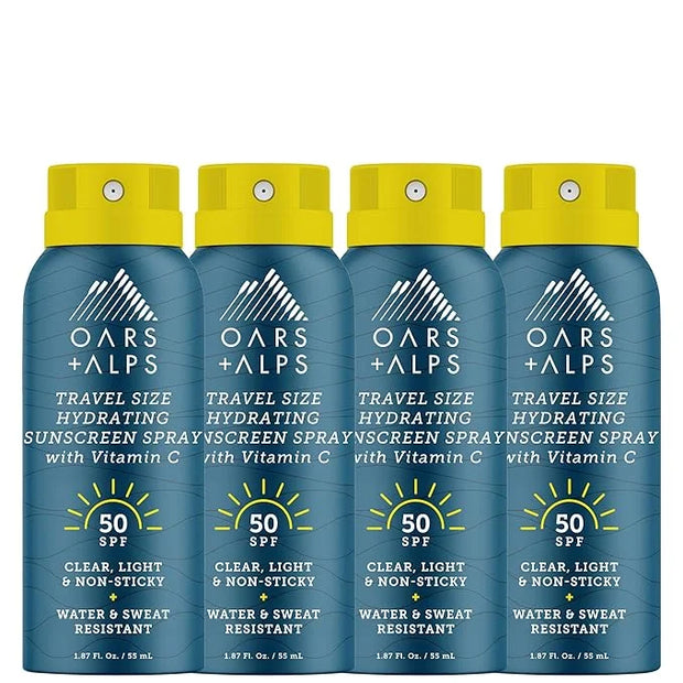 Travel Sunscreen Spray for Face & Body, SPF 50 Spray Sunscreen Infused with Vitamin C & Antioxidants, No White Residue, Wa...