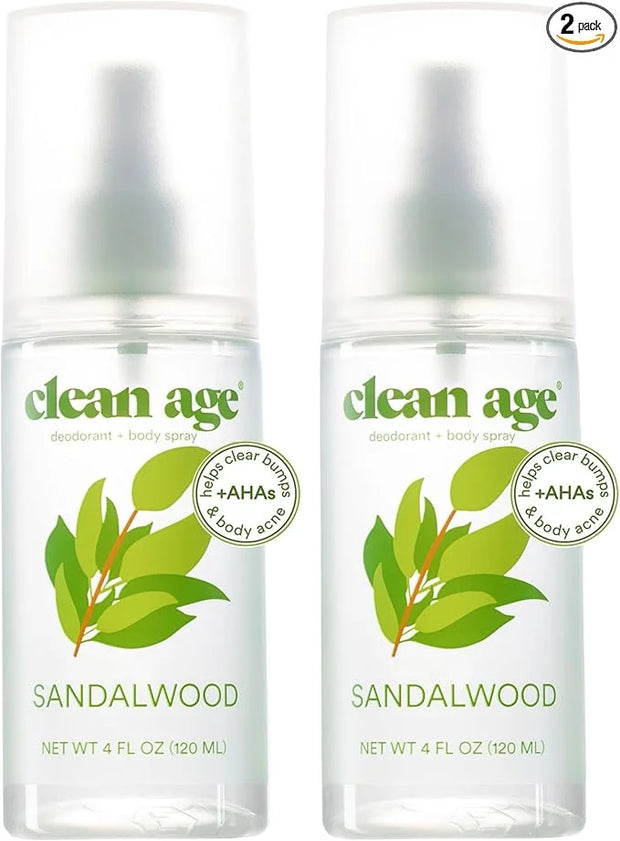 Aluminum Free Deodorant & Body Spray for Whole Body - Sandalwood 4oz (2 Pack) Clean Deodorant and Body Spray for Teen Boys...