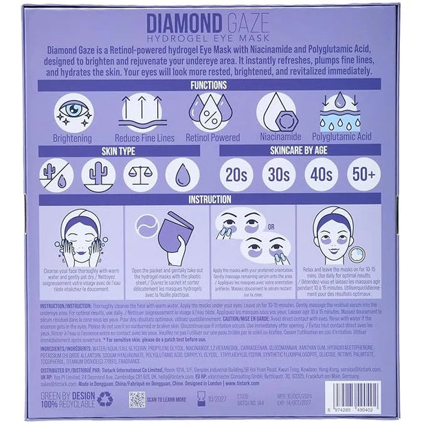 DIAMOND GAZE Under Eye Patches 28 Pairs, Rejuvenate Eye Area, Soothing Hydrate Brighten Skin, Plumps Fine Lines, Hydrogel ...